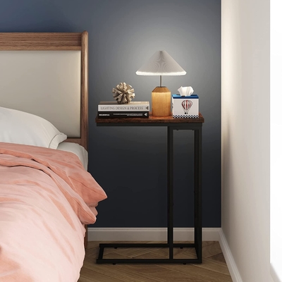 C-förmiger Imbiss-Tabellen-tragbarer Laptop-Halter-Tabellen-Sofa Side Table Wood Look-Akzent, Raumersparnis im Wohnzimmer-Schlafzimmer